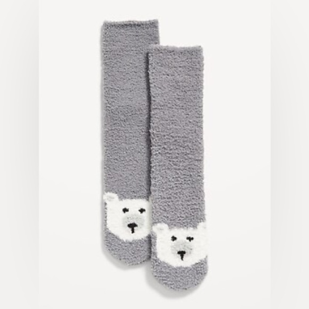 Old Navy Men’s Cozy Plush Chenille Fuzzy Tall Socks Gray Polar Bear NWT One Size